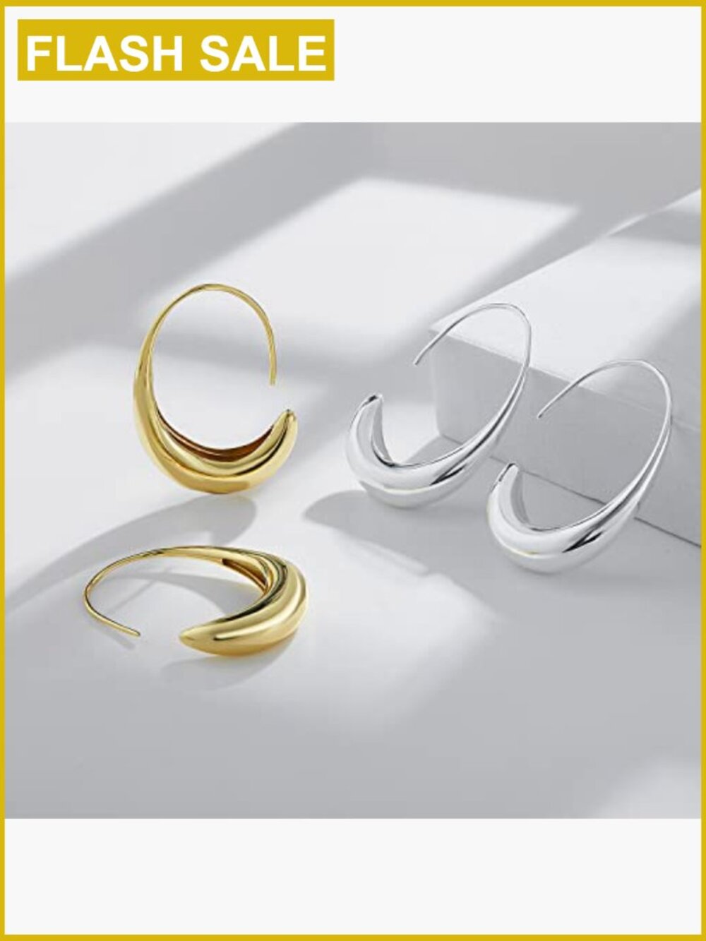Chunky Drop Hoop Earrings Sterling Silver Plated 35mm View 2